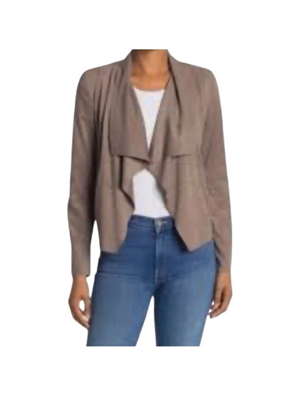Dalia Women's Taupe Open-Front Waterfall Blazer. Faux Suede. Large. Like new!